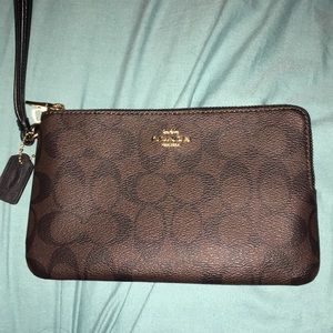 Coach double zipper wallet with wrist strap